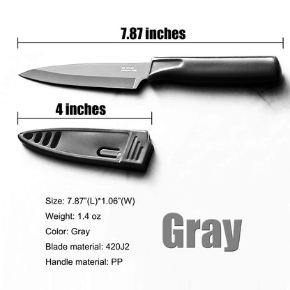 4-Inch Blade Stainless Steel Paring Knife with Safety Sheath for Kitchen, Fruits, and Vegetables (Gray)