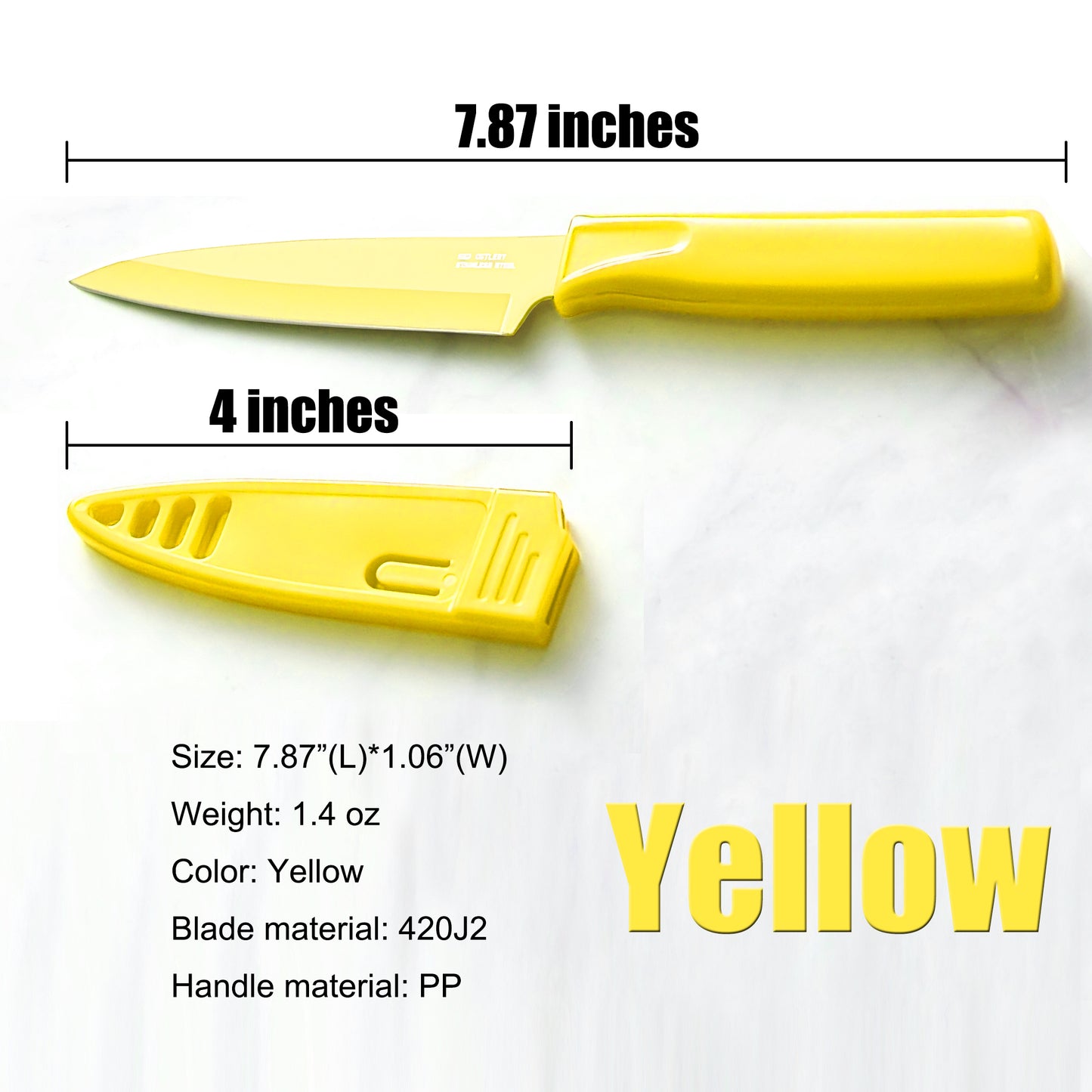 4-Inch Blade Stainless Steel Paring Knife with Safety Sheath for Kitchen, Fruits, and Vegetables (Yellow)