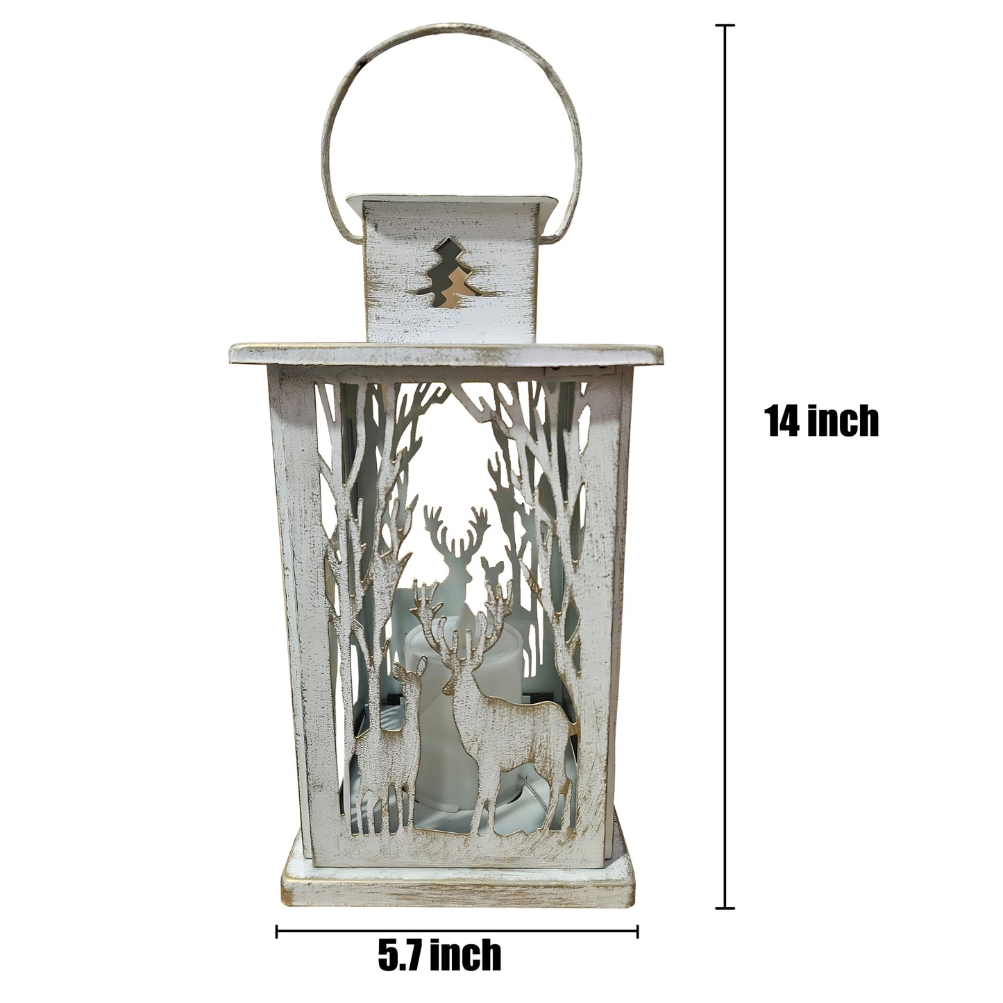 VIEROLA Metal Solar Lantern with Flameless Candle, 14 inch Reindeer Garden Decor Lantern (White)