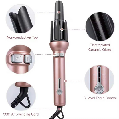 VIEROLA Curling Iron, 1 inch Automatic Hair Curler, Curling Wand with Tourmaline Ceramic Barrel, 3 Temperature Settings, Dual Voltage, Rose Gold