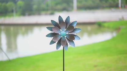 Wind Spinner, 48 inch Metal Wind Spinners, Blue Sunflower Dual Directions Kinetic Windmill for Outdoor Yard Patio Lawn & Garden