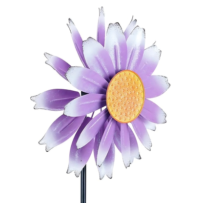 Pink Daisy Gradual Petal Metal Wind Spinner,52 inch Wind Mill for Outdoor Yard Patio Lawn & Garden